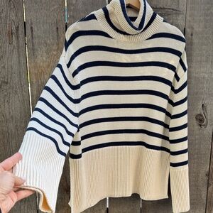 GAP Cream and Black Striped Turtleneck Sweater